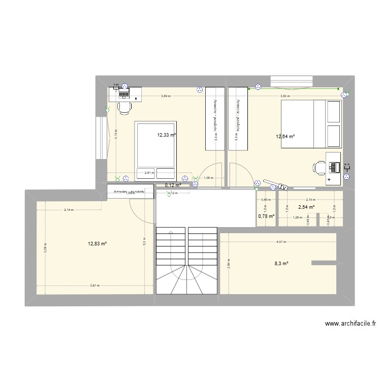 chambre walid. Plan de 7 pièces et 50 m2