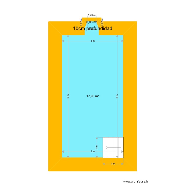 piscina Junior 6x3m. Plan de 2 pièces et 18 m2