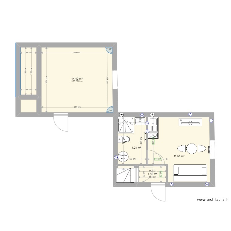 RDC 17 (2). Plan de 7 pièces et 36 m2