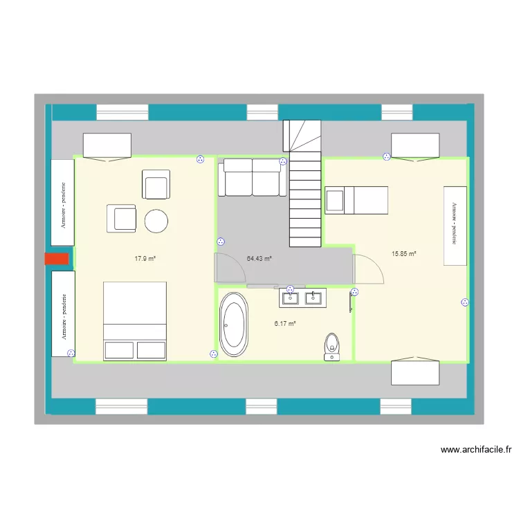 Maison Guichen projet combles. Plan de 