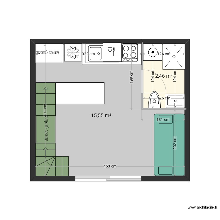 Lit double bas escalier coupé cube2. Plan de 0 pièce et 0 m2