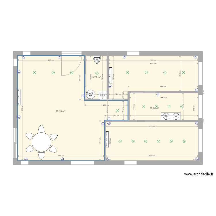 plan container r+1. Plan de 3 pièces et 77 m2