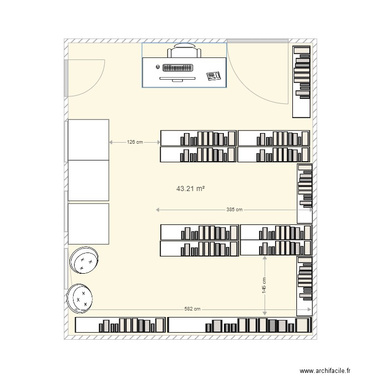 Bibliothéque école. Plan de 1 pièce et 43 m2