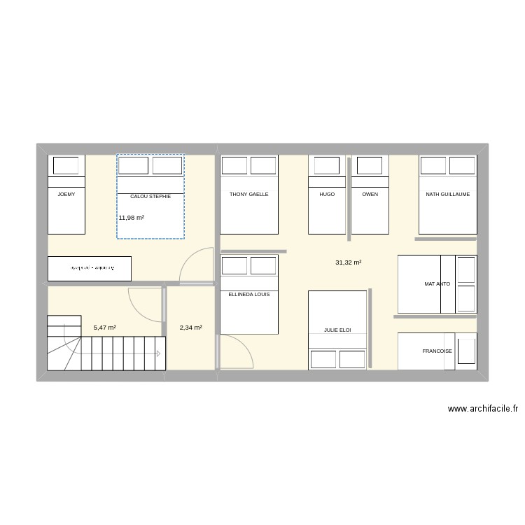 mouettes. Plan de 4 pièces et 51 m2