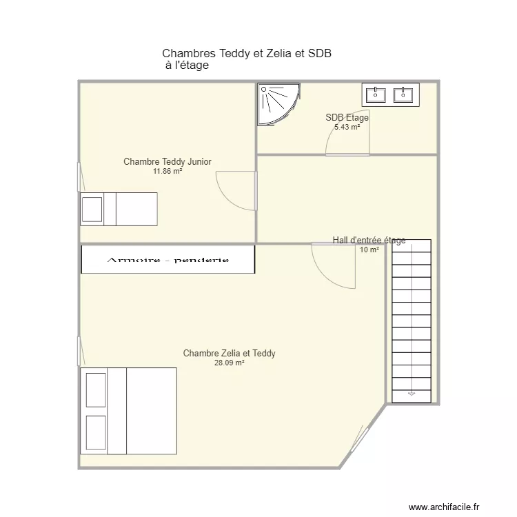 Chambre Teddy et Zelia Etage. Plan de 