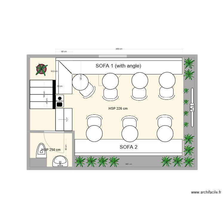 BBT TIME SALON DE THE. Plan de 2 pièces et 22 m2