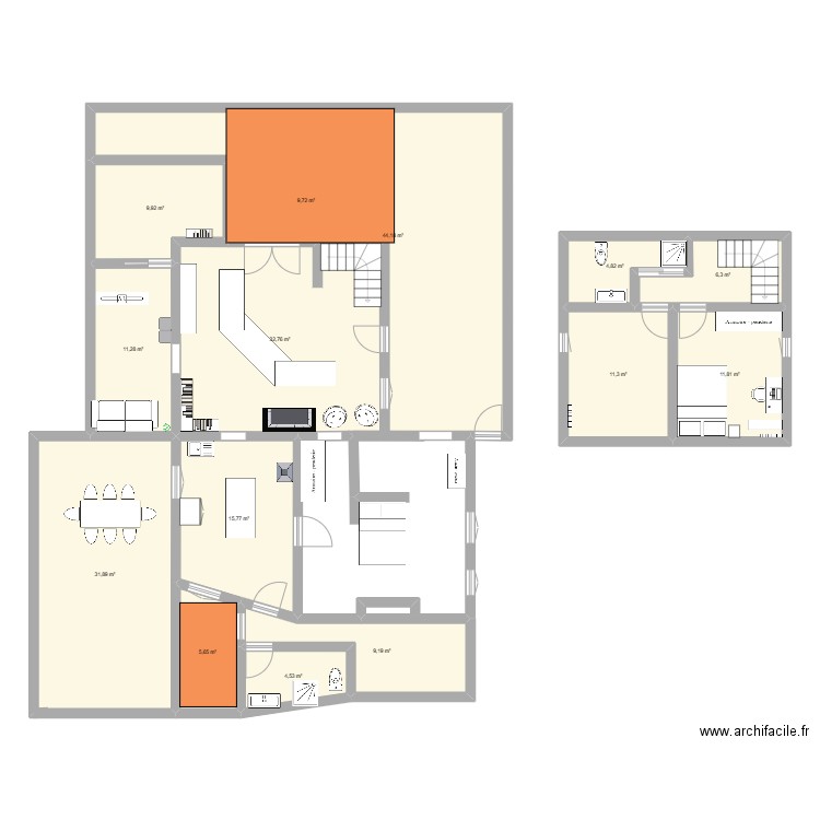plan. Plan de 14 pièces et 209 m2