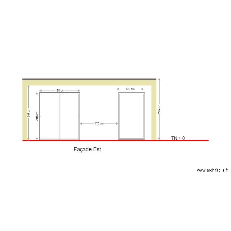 Façade Est veranda toit plat. Plan de 0 pièce et 0 m2
