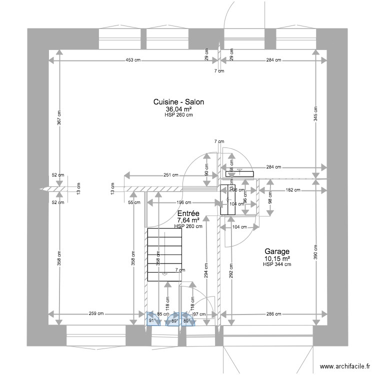 maison Douarnenez Rez de Chaussée. Plan de 3 pièces et 54 m2