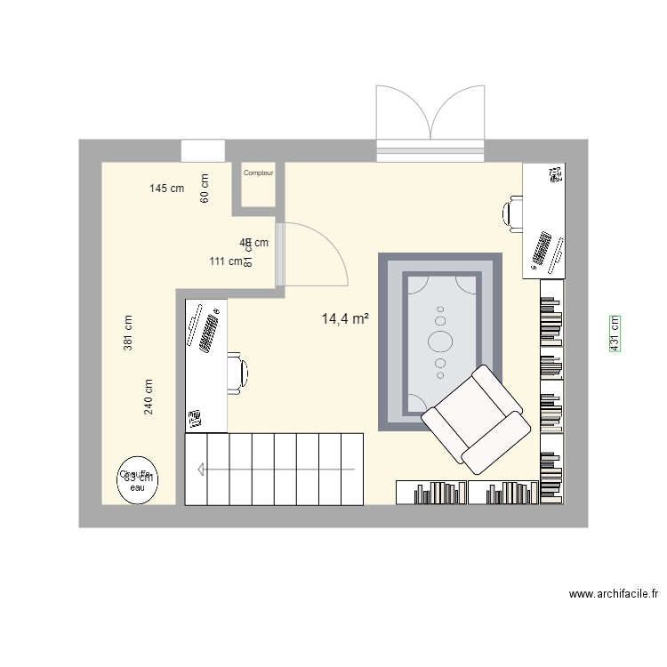 ETAGE BUREAU. Plan de 3 pièces et 19 m2