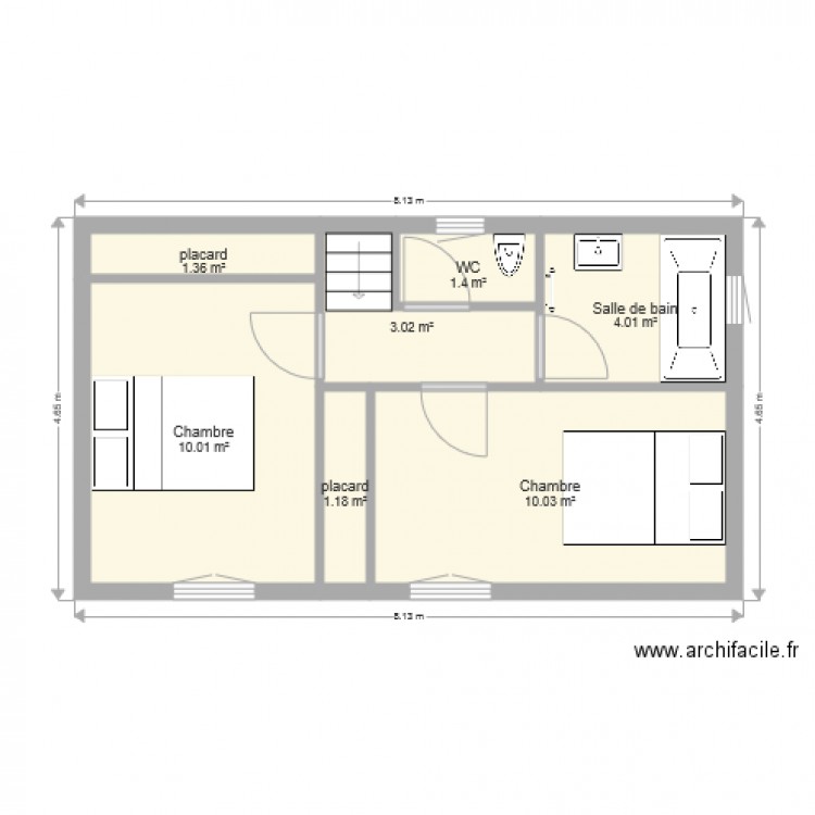 etage 30M 2 chambres. Plan de 0 pièce et 0 m2