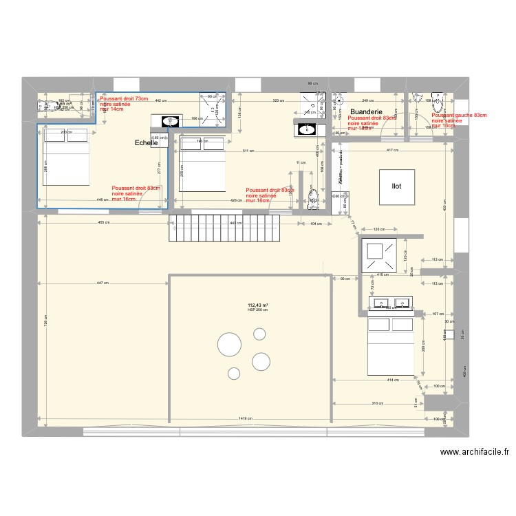 Etage Menuisier. Plan de 6 pièces et 156 m2