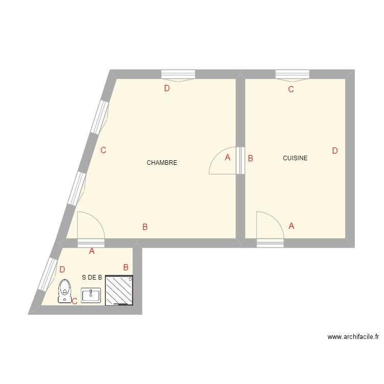 MARSAUDON PREMIER GAUCHE. Plan de 3 pièces et 38 m2