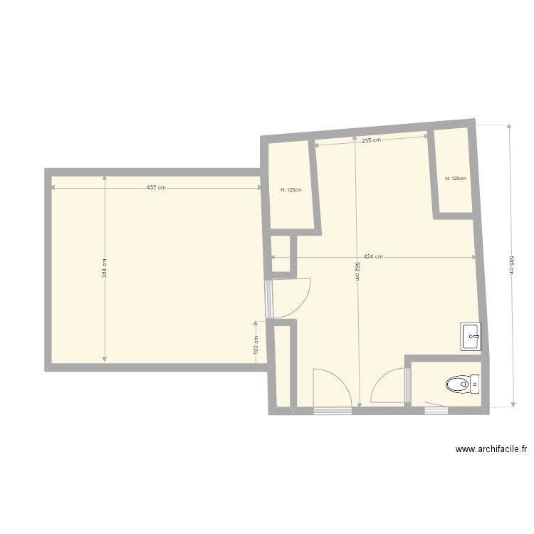 Carisma Cave V2. Plan de 2 pièces et 41 m2