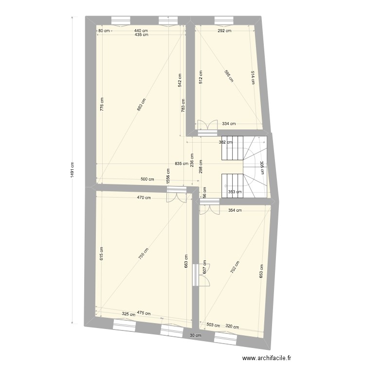 EDL 2° etage  aprés démolitions. Plan de 3 pièces et 113 m2