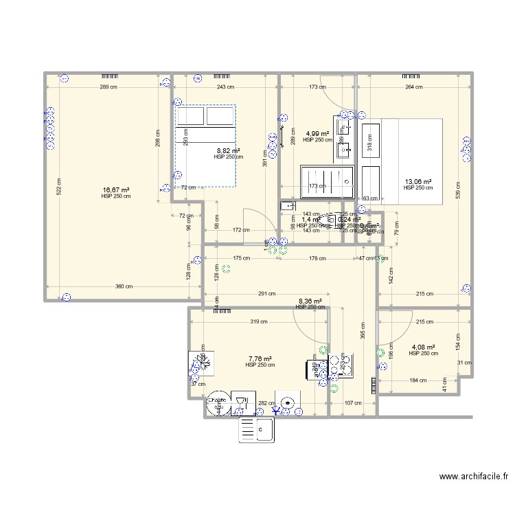 plan actualisé. Plan de 10 pièces et 66 m2