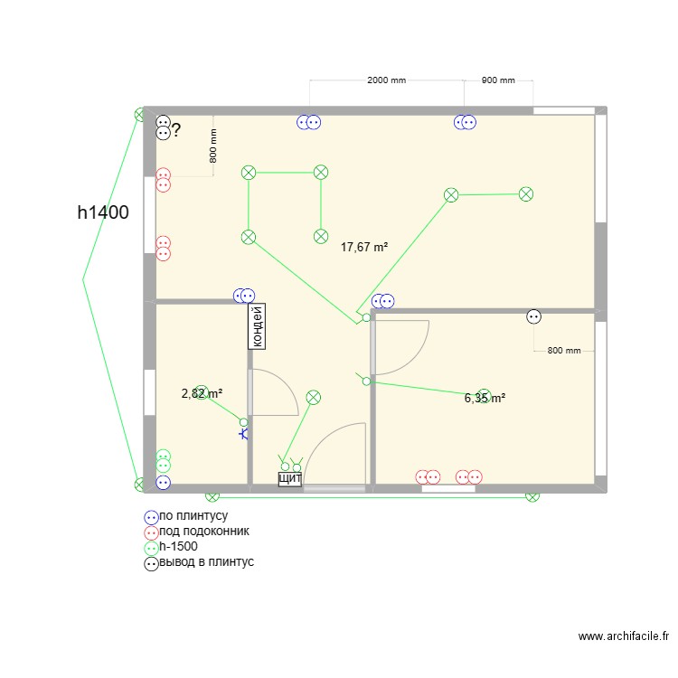 kr ov. Plan de 3 pièces et 27 m2