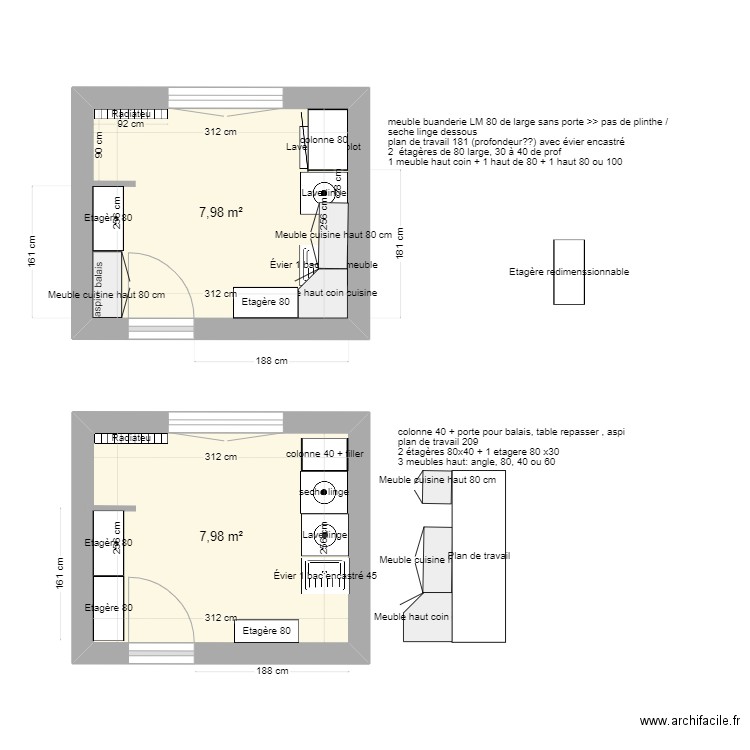 buanderie. Plan de 2 pièces et 16 m2