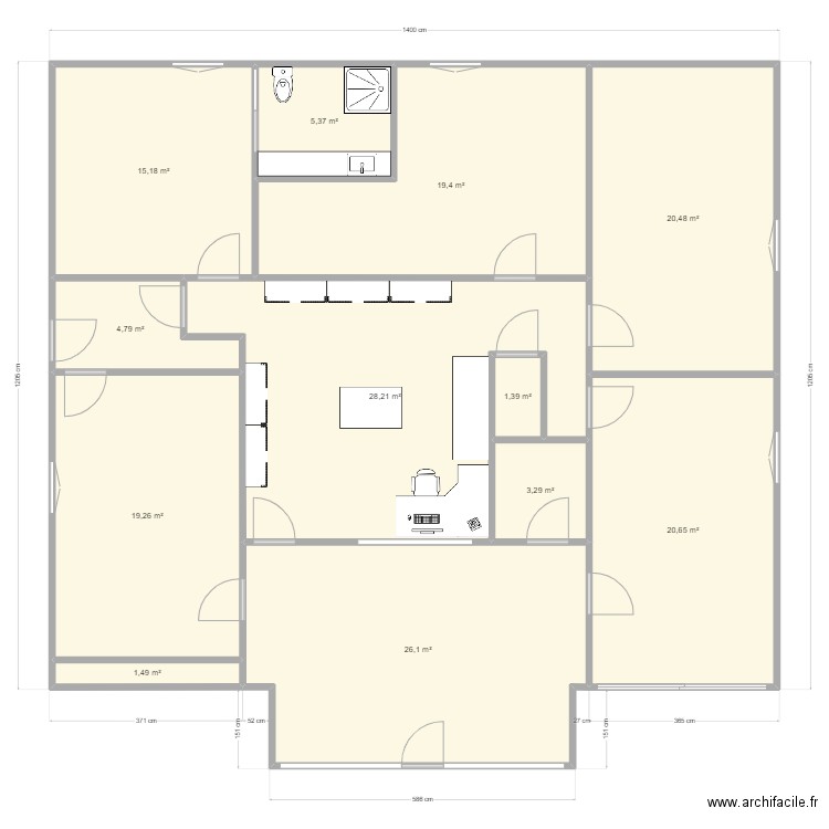 Bureaux bis. Plan de 12 pièces et 166 m2