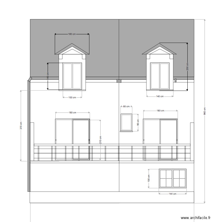 plan façade arrière fernandine projet. Plan de 0 pièce et 0 m2