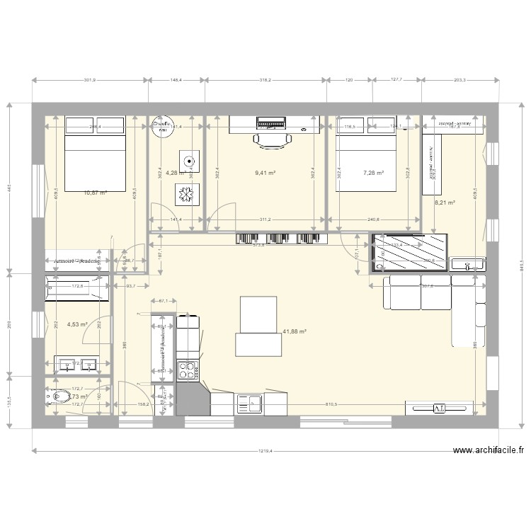 nouvelle chambre 2022. Plan de 8 pièces et 88 m2