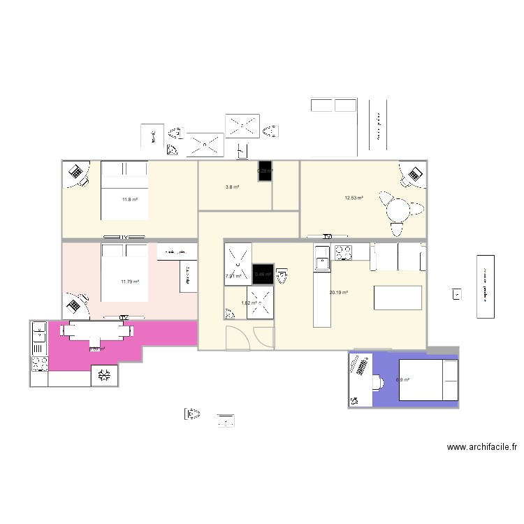 Crimée SDB partagées. Plan de 0 pièce et 0 m2