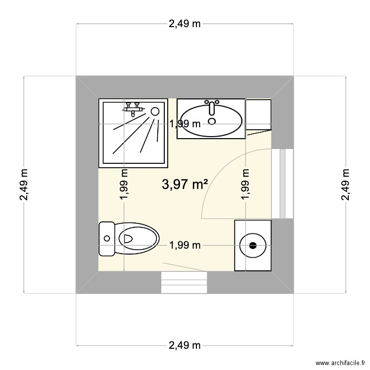 sdb sadr aménagé. Plan de 1 pièce et 4 m2