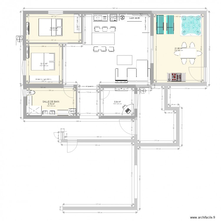 projet 2 chambres avec notre terrasse. Plan de 5 pièces et 56 m2