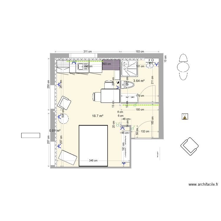 VR 9 Lausanne meublé studio II fvariante lit IV. Plan de 0 pièce et 0 m2