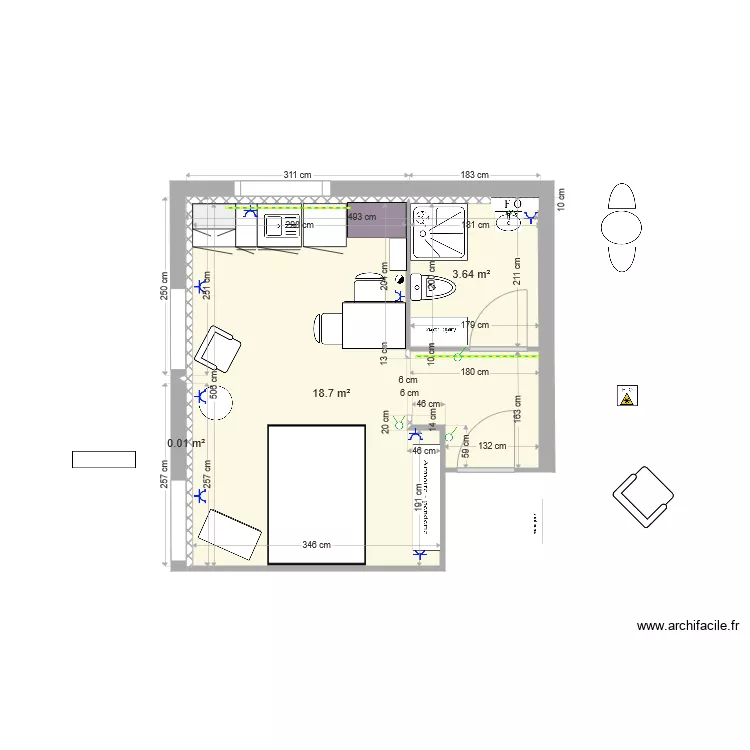 VR 9 Lausanne meublé studio II fvariante lit IV. Plan de VR 9 Lausanne meublé studio II fvariante lit IV. Plan de