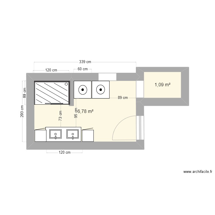 SDB Xav. Plan de 2 pièces et 8 m2