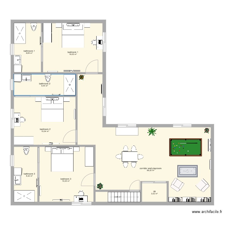etage. Plan de 9 pièces et 148 m2
