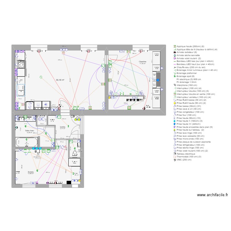 Jaurès - Plan définitif sans meuble / avec cotation. Plan de 6 pièces et 72 m2