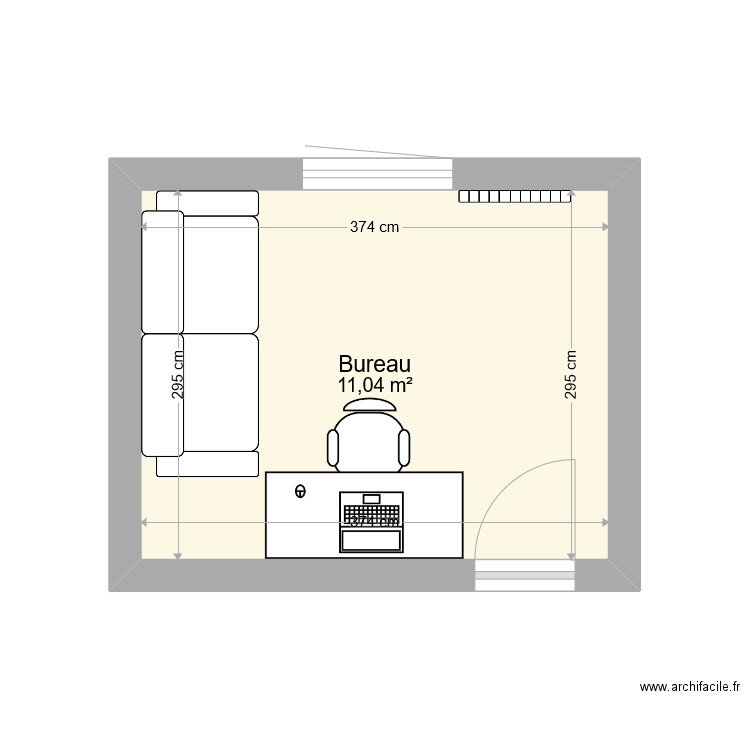 bureau. Plan de 1 pièce et 11 m2