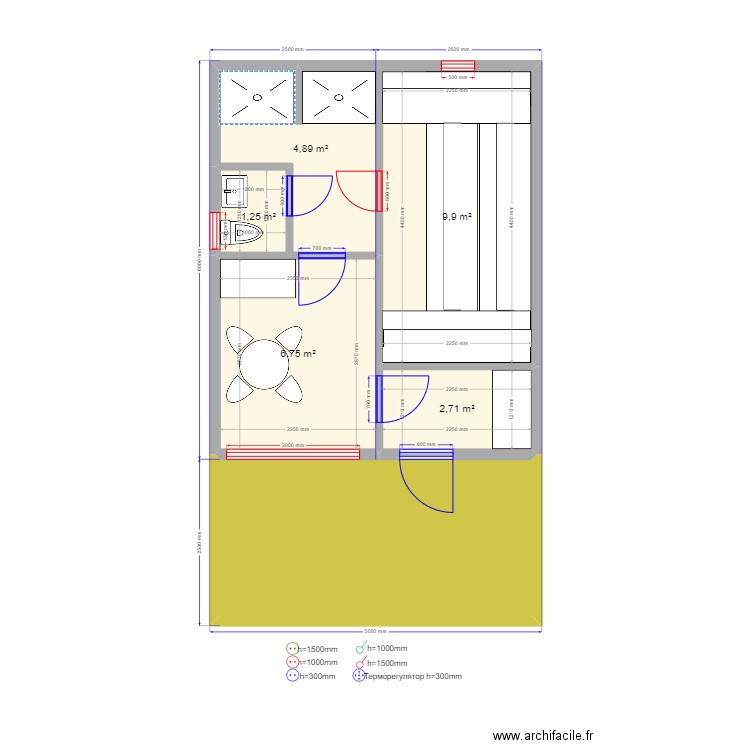 Баня Светлана. Plan de 6 pièces et 37 m2