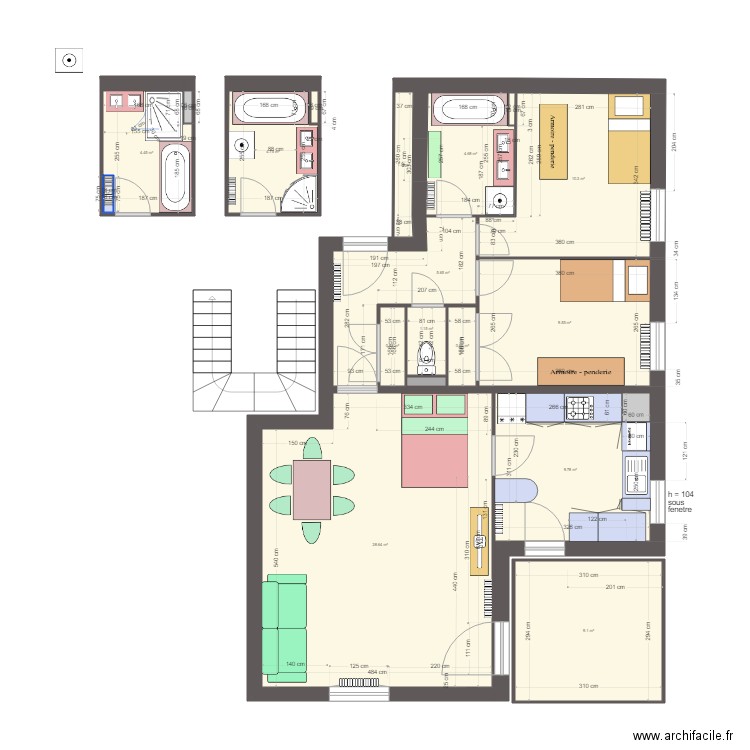 Appart cebazat corrigé meubles. Plan de 17 pièces et 92 m2