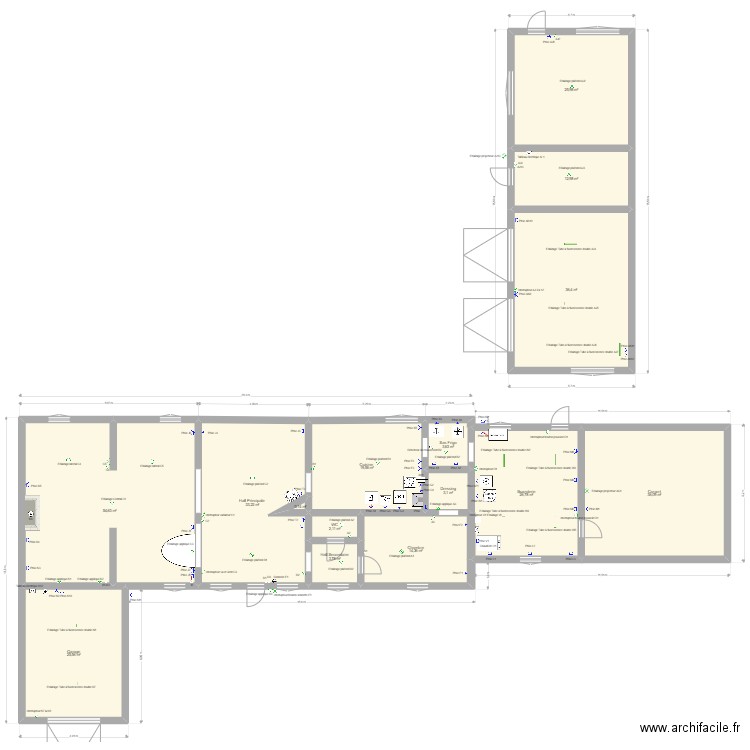 Implentation électrique Mai 21. Plan de 25 pièces et 492 m2