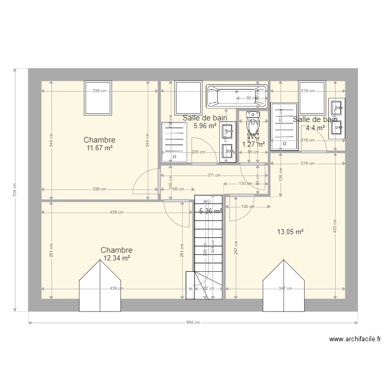 ferreira ETAGE. Plan de 7 pièces et 54 m2