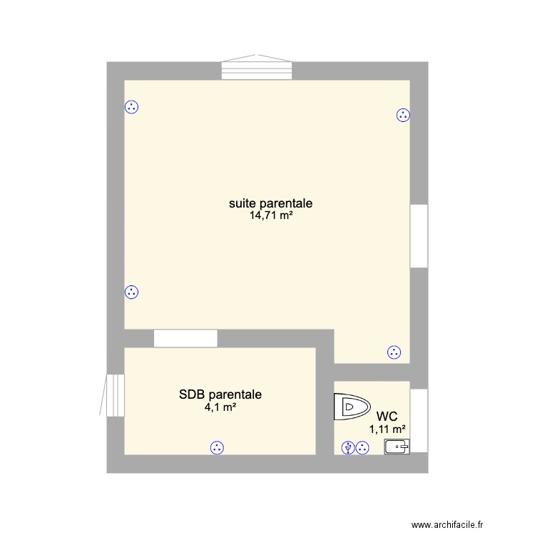 Suite parentale. Plan de 3 pièces et 20 m2