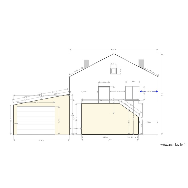 Plan de facade ouest. Plan de 0 pièce et 0 m2