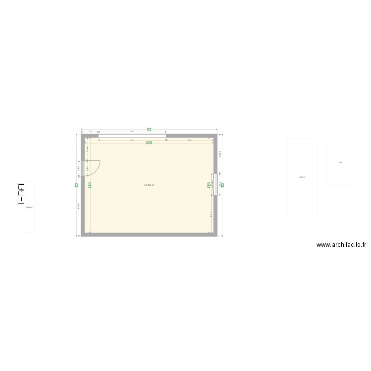 garage 48m2. Plan de 1 pièce et 43 m2