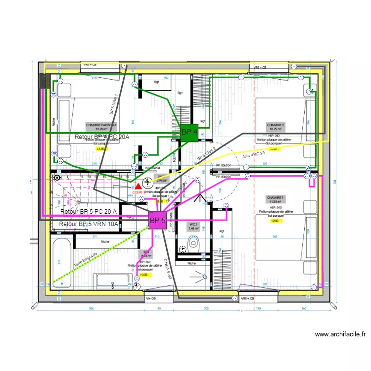 PLAN UNIFILAIRE PRISE ETAGE MEL. Plan de 