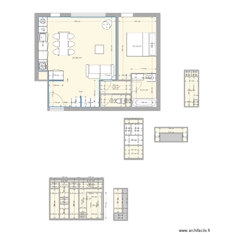 plan 3. Plan de 34 pièces et 63 m2