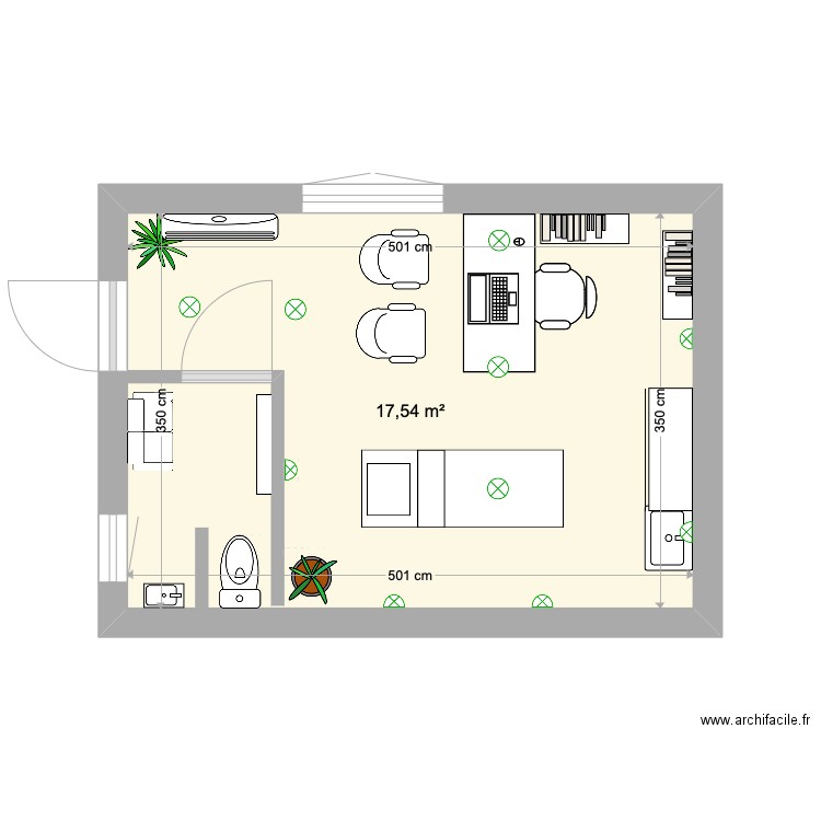 cabinet naturo. Plan de 1 pièce et 18 m2