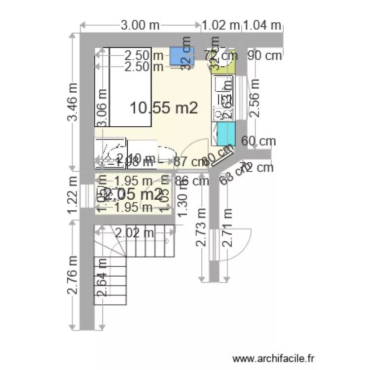 Studio Douche 10. Plan de 