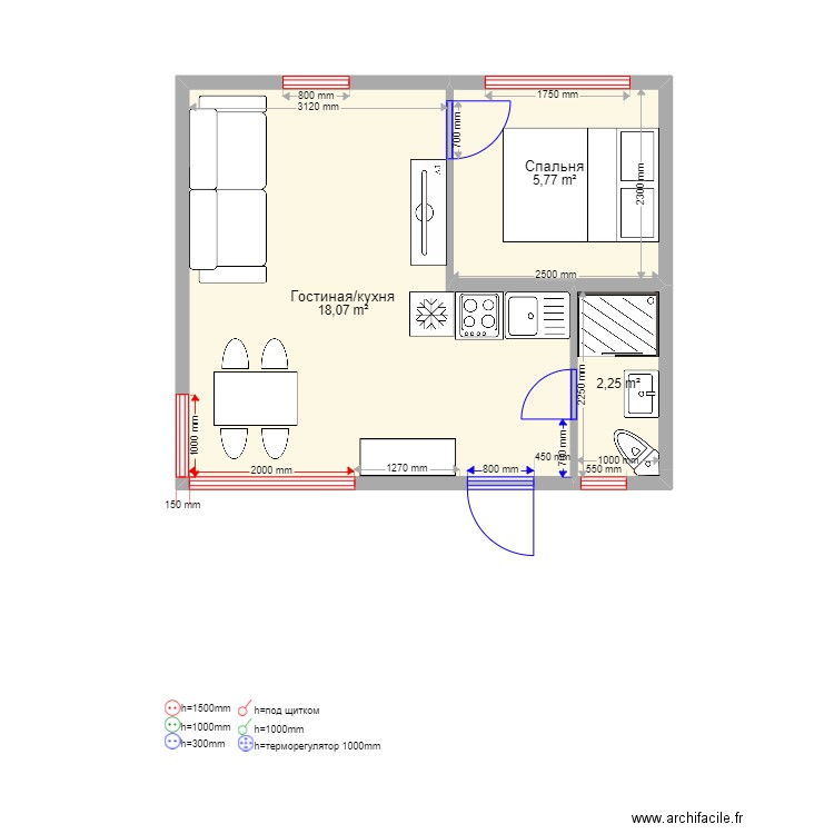  30 61. Plan de 3 pièces et 26 m2