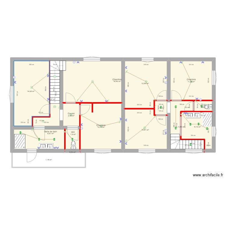 Castelnau 1er étage projet  elec. Plan de 16 pièces et 117 m2