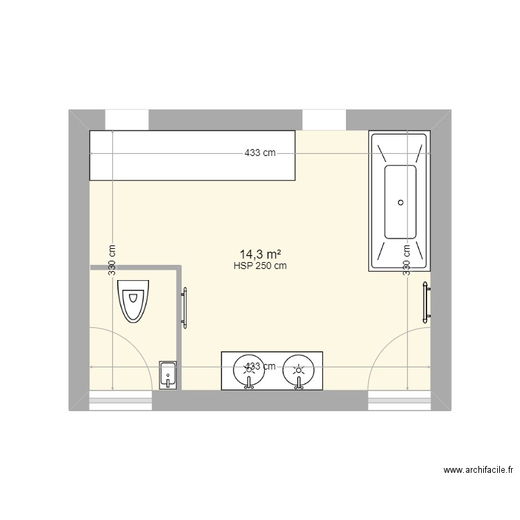 sdb NEW OPT. Plan de 1 pièce et 14 m2