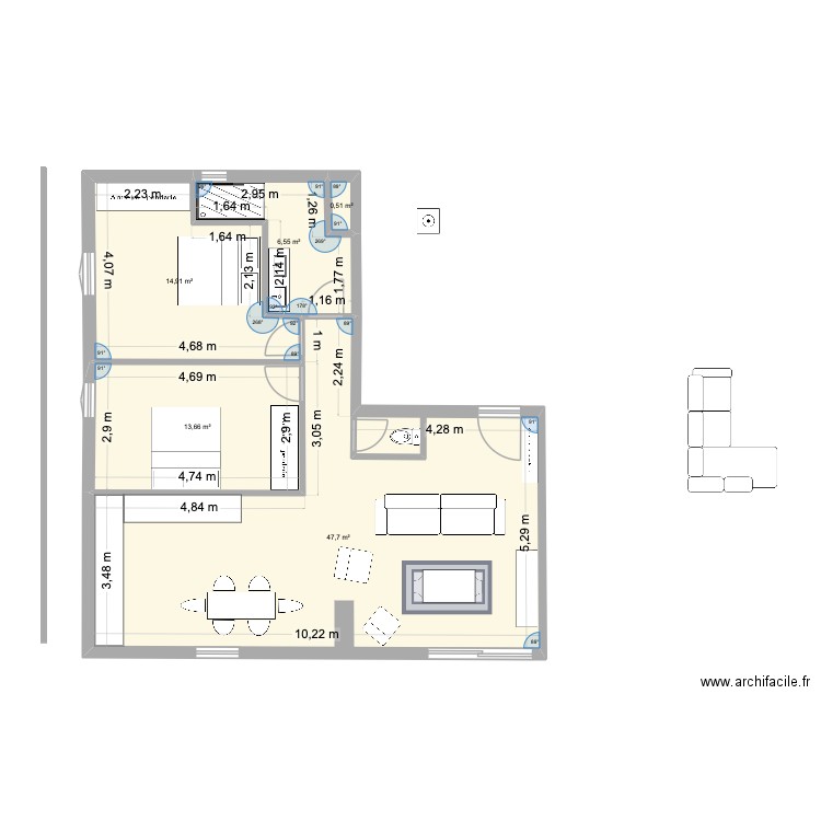 CHANAZ APPART RDC. Plan de 5 pièces et 83 m2