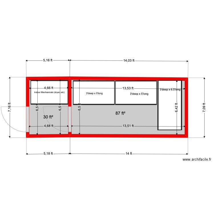 20' Shipping. Plan de 2 pièces et 11 m2